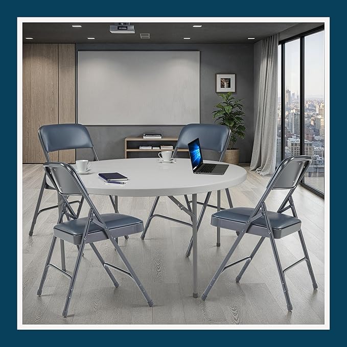 OEF Furnishings OEF1200 Series Premium Heavy Duty Vinyl Padded Folding Chairs, Commercial Grade 500 lb Capacity (4-Pack, Midnight Blue)