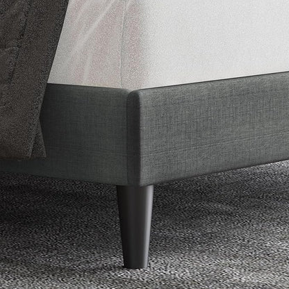 Allewie Queen Size Button Tufted/Fabric Upholstered Bed Frame with Adjustable Headboard/Wood Slat Support/Mattress Foundation/Dark Grey