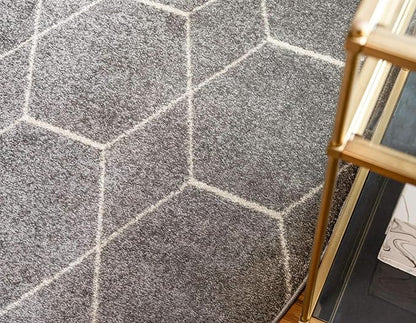 Unique Loom Trellis Frieze Collection Area Rug - Geometric (4' x 6' Oval, Light Gray/ Ivory)