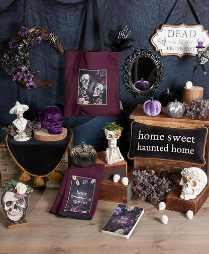 Primitives by Kathy Seasonal Home Decor Lady Skeleton Figurine - Resin, Off White and Bronze, Halloween
