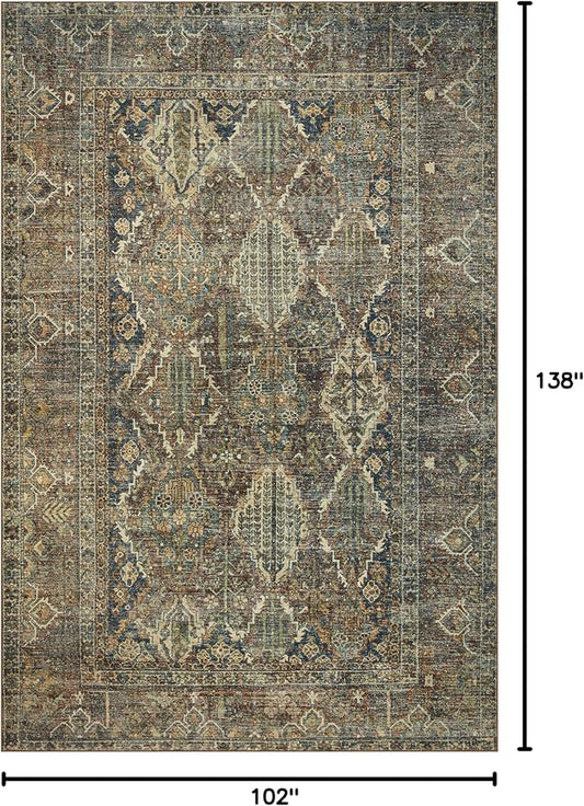 Loloi Magnolia Home by Joanna Gaines Banks Collection BAN-05 Spice/Blue 8'-6" x 11'-6", .13" Pile Height, Machine Washable, Area Rug