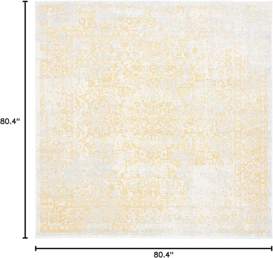 SAFAVIEH Evoke Collection Area Rug - 6'7" Square, Ivory & Gold, Distressed Design, Non-Shedding & Easy to Clean, Ideal for Living Room, Bedroom, Dining Space (EVK256B)