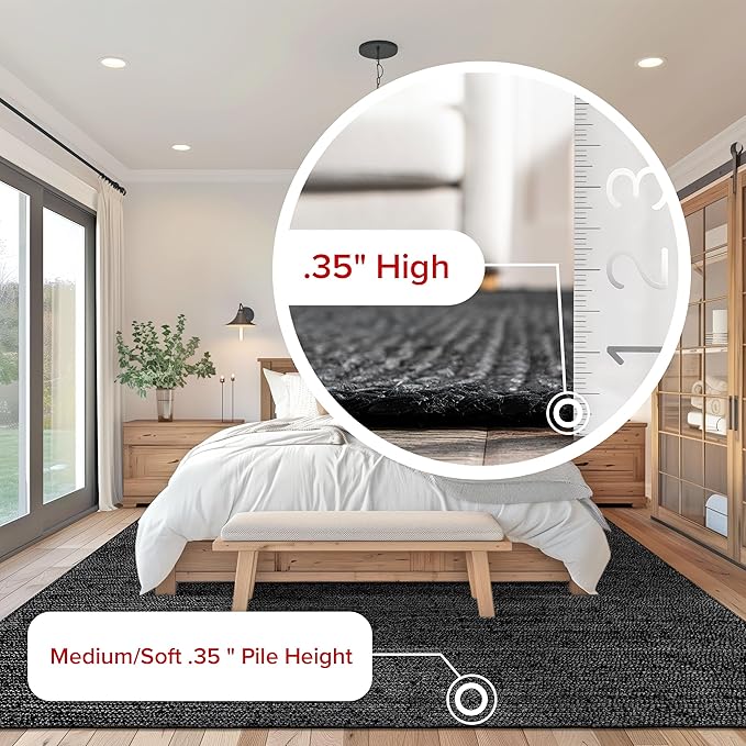 nuLOOM 2x8 Rigo Jute Hand Woven Area Rug, Black, Solid Farmhouse Design, Natural Fiber, For Bedroom, Living Room, Dining Room, Hallway, Office, Kitchen, Entryway