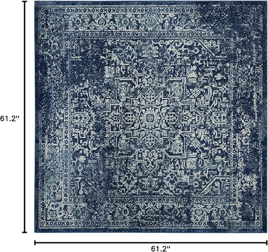 SAFAVIEH Evoke Collection Area Rug - 5'3" Square, Navy & Ivory, Distressed Design, Non-Shedding & Easy to Clean, Ideal for Living Room, Bedroom, Dining Space (EVK256A)