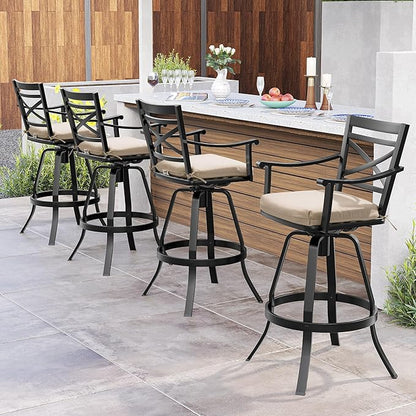 Pellebant 30" Sunbrella Outdoor Bar Stools Set of 6, Aluminum Swivel Patio Bar Height Bar Stools with Back & Footrest, for Deck Lawn Garden(Canvas Antique Beige)