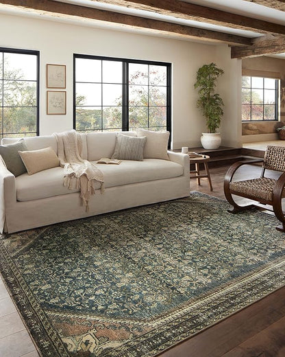 Loloi Magnolia Home by Joanna Gaines Banks Collection BAN-02 Denim/Clay 7'-6" x 9'-6", .13" Pile Height, Machine Washable, Area Rug