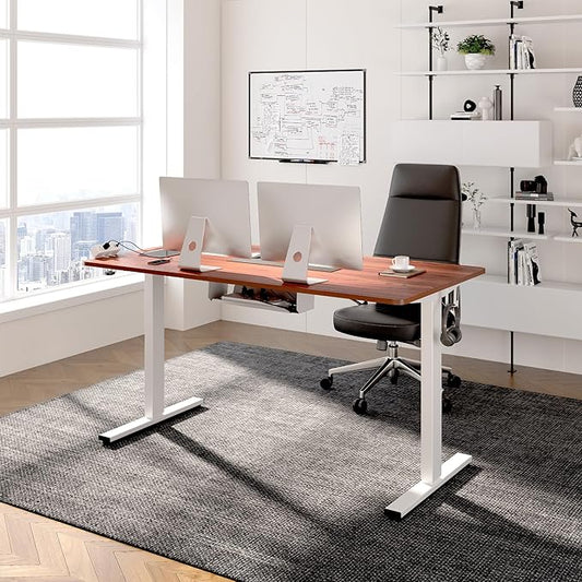 FLEXISPOT EN1 Essential Adjustable Height Desk Electric 40 inch X 24 inch Whole-Piece Desktop Small Standing Desk Ergonomic Memory Controller (White Frame + 40 inch Mahogany Desktop)