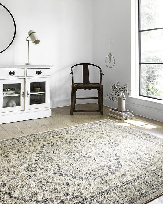 Loloi Teagan Collection TEA-01 Natural/Lt. Grey 7'-11" x 10'-6" Area Rug, Large, Soft Neutral Rug, High-Traffic for Living Room, Bedroom, Home Office, Dining Area