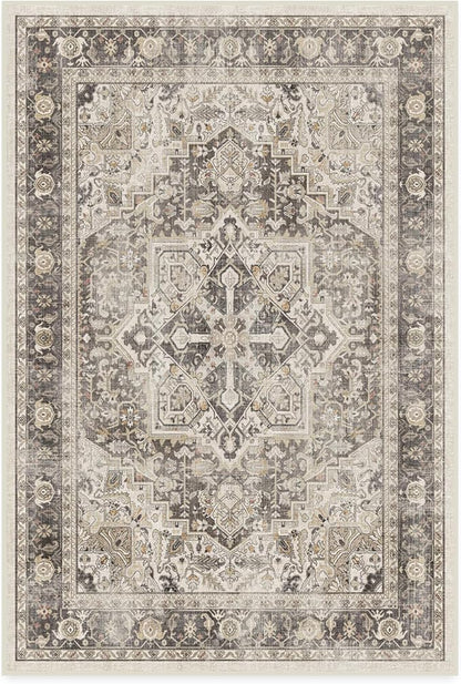 RUGGABLE Washable Vintage Area Rug – Kamran Hazel 4x6, Stain-Resistant, Non-Slip – Medium Machine Washable Rugs for Living Room, Bedroom, Hallway, Entryway & Office–with Standard Pad