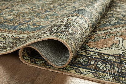Loloi Magnolia Home by Joanna Gaines Banks Collection BAN-02 Denim/Clay 2'-0" x 5'-0" .13" Pile Height, Machine Washable, Accent Rug