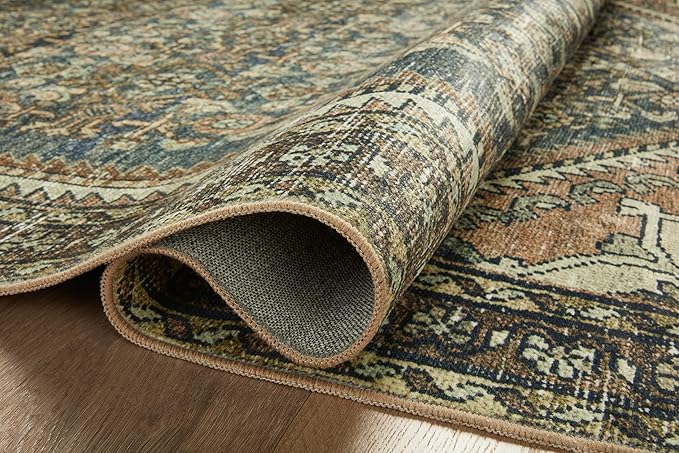 Loloi Magnolia Home by Joanna Gaines Banks Collection BAN-02 Denim/Clay 7'-6" x 9'-6", .13" Pile Height, Machine Washable, Area Rug