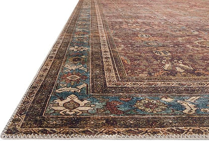 Loloi Layla Collection LAY-01 Brick/Blue 9'-0" x 12'-0" .13" Thick Area Rug, Soft, Durable, Vintage Inspired, Distressed, Low Pile, Non-Shedding, Easy Clean, Printed, Living Room Rug
