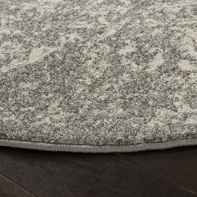 SAFAVIEH Evoke Collection Area Rug - 3' Round, Silver & Ivory, Distressed Design, Non-Shedding & Easy to Clean, Ideal for Foyer, Bedroom, Accent Space (EVK256S)