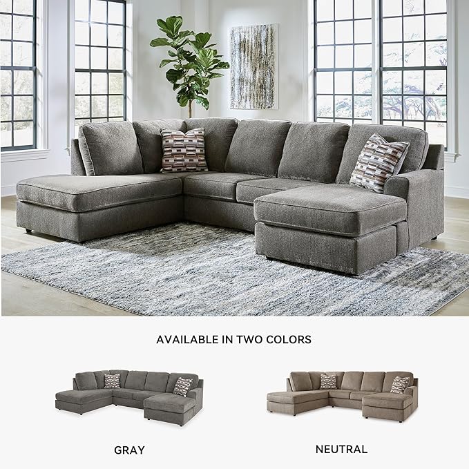 Signature Design by Ashley O'Phannon Casual Left-Arm Facing Herringbone Chenille 2-Piece Sectional with Chaise, Loose Seat Cushions and 2 Throw Pillows, Gray
