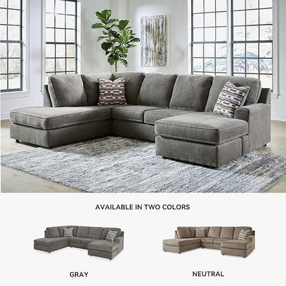 Signature Design by Ashley O'Phannon Casual Left-Arm Facing Herringbone Chenille 2-Piece Sectional with Chaise, Loose Seat Cushions and 2 Throw Pillows, Gray