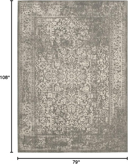 SAFAVIEH Evoke Collection 6'7" x 9' Silver / Ivory EVK256S Oriental Distressed Non-Shedding Living Room Bedroom Dining Home Office Area Rug
