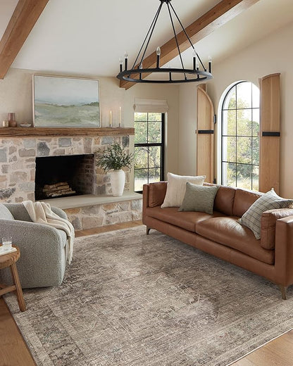 Loloi Magnolia Home by Joanna Gaines Millie Collection MIE-03 Charcoal/Dove 9'-6" x 9'-6", .25" Pile Height, Round Area Rug