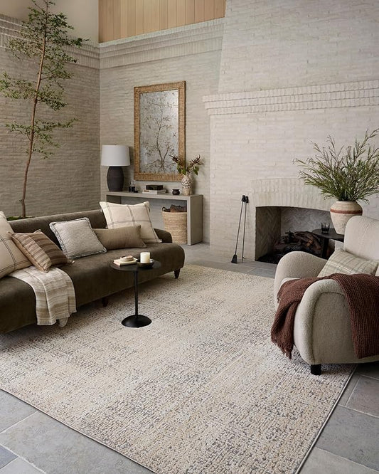 Loloi Amber Lewis Bexley Collection BEX-03 Natural/Slate 7'-10" x 10' Area Rug Neutral, Textured, Living, Bedroom, Dining, Carpet