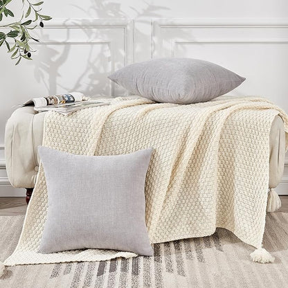 GAWAMAY Decorative Square Throw Pillow Covers 20"x20" Inch Set of 2, Super Soft Chenille Pillows Farmhouse Fall Pillowcase for Living Room Bedroom Sofa Couch Cushion Cover Light Grey 50x50cm