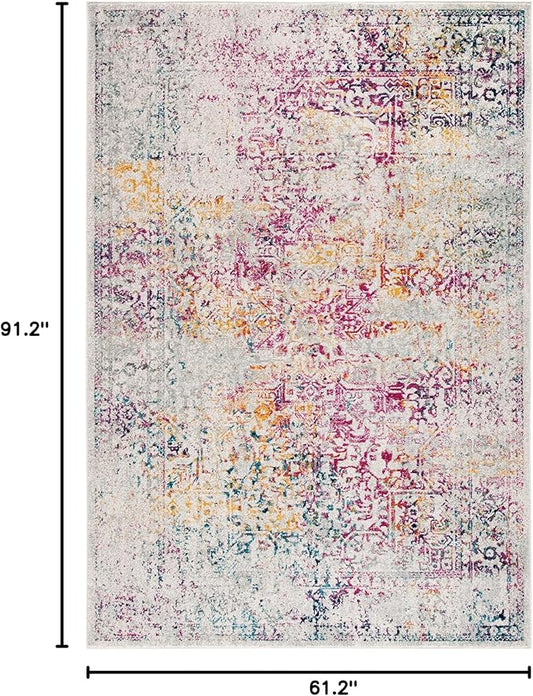 SAFAVIEH Evoke Collection 5'1" x 7'6" Ivory / Fuchsia EVK256Q Oriental Distressed Non-Shedding Living Room Bedroom Area Rug