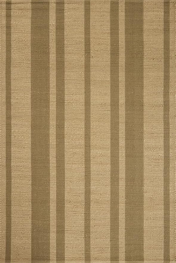 Loloi Leanne Ford Weatherstaff Collection WTS-03 Natural/Olive 9'-3" x 13' Area Rug Jute, Striped, Neutral, Living Room, Bedroom, Dining Room