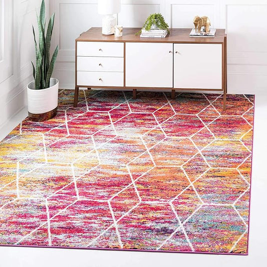 Unique Loom Trellis Frieze Collection Area Rug - Geometric (5' Square, Multi/ Ivory)