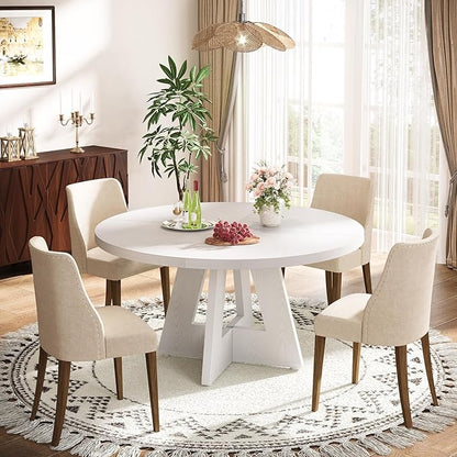 Tribesigns Farmhouse Dining Table, 47 Inch Round Dinner Table for 4, Rustic Round Dining Room Table for Home Dining Room Living Room (White)