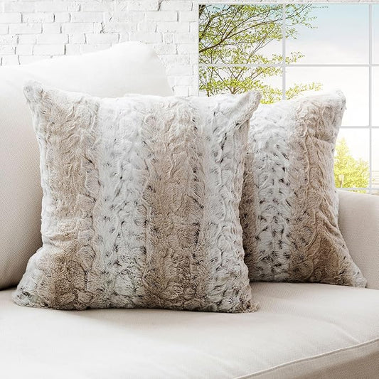 Cheer Collection Embossed Faux Fur Throw Pillows - Set of 2 Lumbar Couch Pillows, 20" x 20" - Snow Leopard