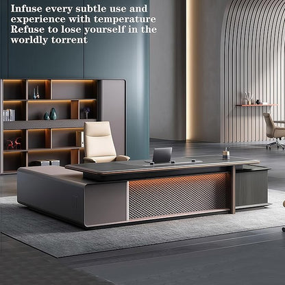 Modern Executive Desk, 78.7 inch L Shaped Desk with Storage, L Shape Corner Desk Drawers and Lockable Storage No Installation Required Without Display Racks and Bookshelves
