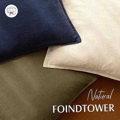 Foindtower Pack of 2, Decorative Linen Soild Throw Pillow Covers Soft Accent Square Cushion Case Boho Farmhouse Pillowcase for Chair Couch Sofa Bedroom Living Room Home Decor 24 x 24 Inch Navy Blue