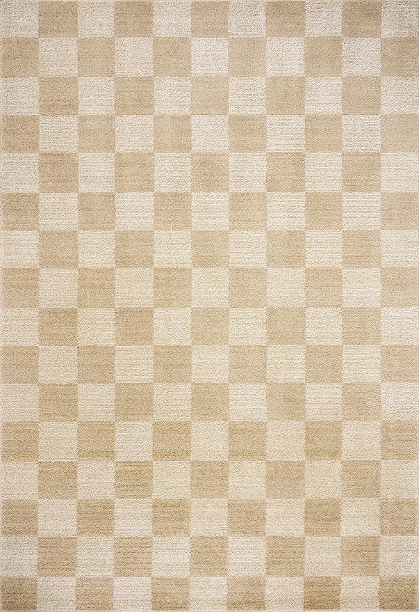 Loloi Chris Loves Julia Calvin Collection CLV-01 Wheat/Ivory 11'-6" x 15'-7" Area Rug Checkered Neutral Soft Living Room Bedroom Carpet