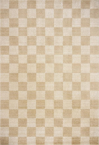 Loloi Chris Loves Julia Calvin Collection CLV-01 Wheat/Ivory 2'-3" x 3'-10" Accent Rug Checkered Neutral Soft Living Room Bedroom Carpet