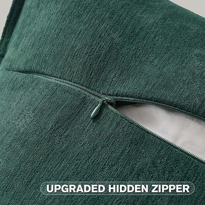 FUTEI Christmas Dark Green Chenille Throw Pillow Covers 20x20 Inch Set of 2,Edges Double-Stitched Cushion Cases,Modern Home Decor for Couch Living Room