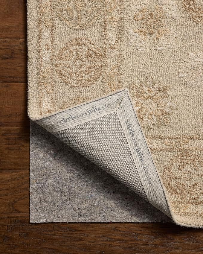 Loloi Chris Loves Julia Dorothea Collection DRT-03 Dove/Natural 2'-6" x 7'-6" Runner Rug Wool Neutral Floral Living Room Bedroom Carpet