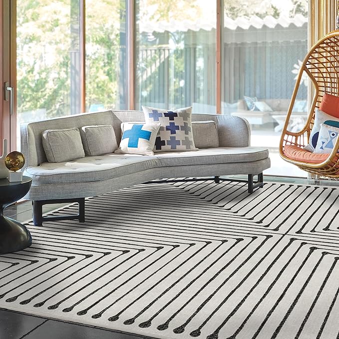 RUGGABLE x Jonathan Adler Machine Washable Modern Area Rug – Inkdrop Black & Ivory 10x14, Stain-Resistant, Non-Slip – Large Rugs for Living Room, Bedroom, Hallway, Entryway & Office–with Standard Pad