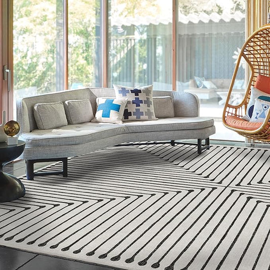RUGGABLE x Jonathan Adler Machine Washable Modern Area Rug – Inkdrop Black & Ivory 9x12, Stain-Resistant, Non-Slip – Large Rugs for Living Room, Bedroom, Hallway, Entryway & Office–with Cushioned Pad