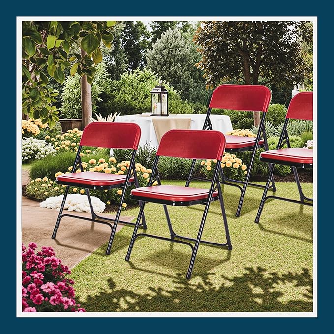 OEF Furnishings OEF800 Series Premium Heavy-Duty Plastic Folding Chairs, Lightweight, Durable Seating for Indoor and Outdoor Use, 500 lb Capacity (4-Pack, Red Plastic with Black Frame)