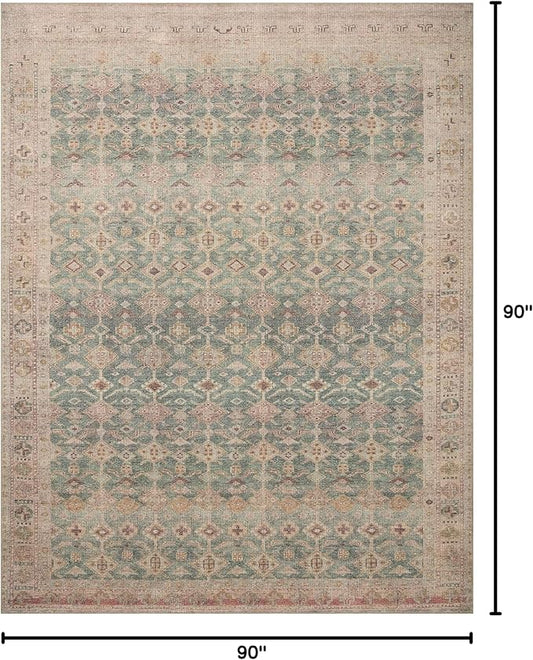 Loloi Angela Rose Aubrey Collection AUB-02 Aqua/Sand 7'-6" x 7'-6", .19" Pile Height, Round Area Rug