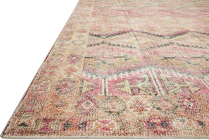 Loloi Layla Collection LAY-17 Pink/Lagoon 2'-3" x 3'-9" .13" Thick Accent Rug, Soft, Durable, Vintage Inspired, Distressed, Low Pile, Non-Shedding, Easy Clean, Printed, Living Room Rug