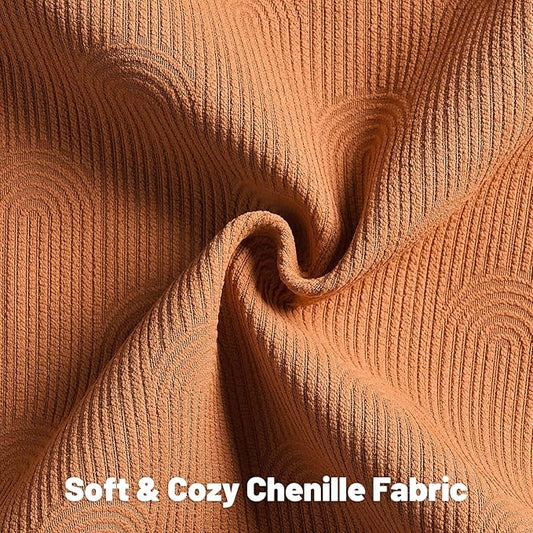 FUTEI Burnt Orange Chenille Decorative Throw Pillow Covers 12x20 Inch Set of 2,Soft Cozy Striped Geometric Patterns Lumbar Pillow Cases,Modern Home Decor for Couch Bed Living Room