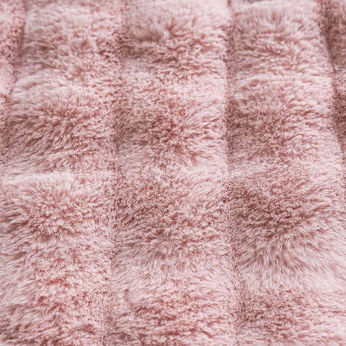 Neelvin Pink Faux Fur Cozy Soft Double-Sided Decorative Throw Pillow Covers 12x20 inch Set of 2,Velvet Pillowcase Cushion Case for Sofa Couch