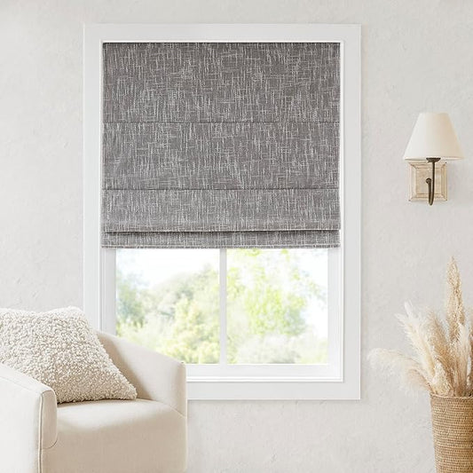 Madison Park Cordless Roman Shades, Total Blackout Window Blind Privacy Window Shades, Thermal Insulated Cordless Window Treatment for Bedroom, Living Room, Quincy, Single Panel 29" W X 64" H Grey