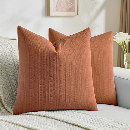 FUTEI Rust Decorative Throw Pillow Covers 16x16 Inch Set of 2,Soft Cozy Wheat Ear Striped Patterns Cushion Cases,Modern Home Decor for Couch Bed Living Room