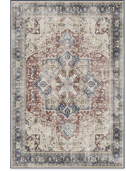 RUGGABLE Washable Vintage Area Rug – Kamran Royal Blue 6x9, Stain-Resistant, Non-Slip – Medium Machine Washable Rugs for Living Room, Bedroom, Hallway, Entryway & Office–with Standard Pad