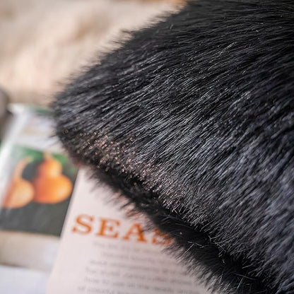 Neelvin Black Faux Fur Cozy Fluffy Double-Sided Decorative Throw Pillow Covers 12x20 inch Set of 2,Velvet Pillowcase Cushion Case for Sofa Couch