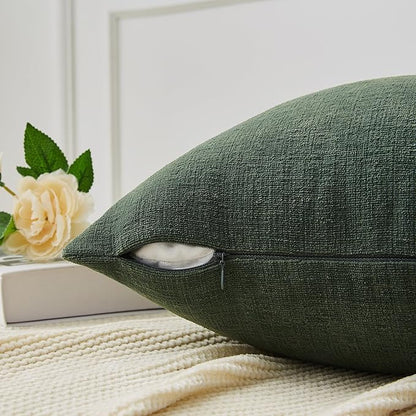 GAWAMAY Decorative Square Throw Pillow Covers 22"x22" Inch Set of 2, Super Soft Chenille Pillows Farmhouse Pillowcase for Living Room Bedroom Sofa Couch Cushion Cover Dark Green 55x55cm (No Insert)