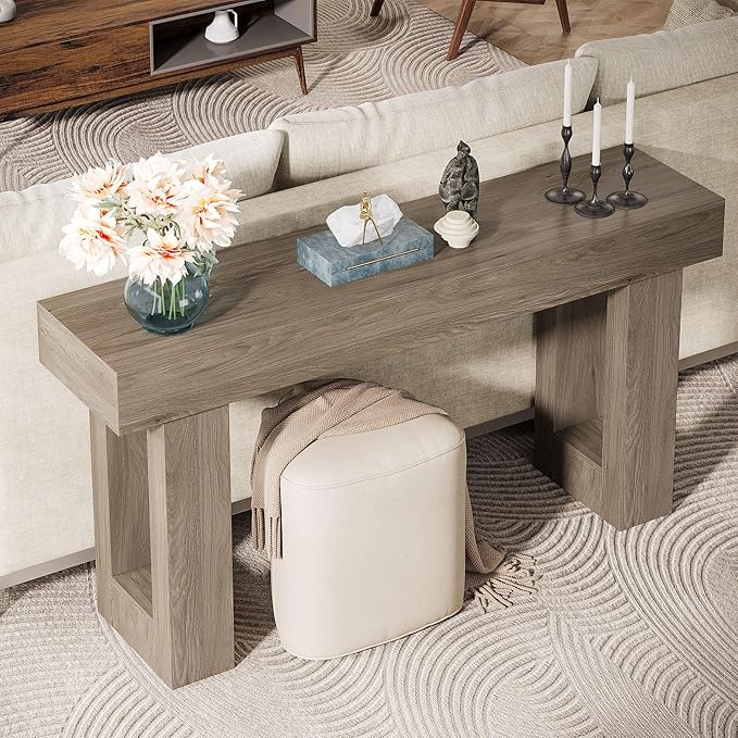 Tribesigns 63-Inch Long Console Table, Wooden Rectangular Sofa Table Behind The Couch, Farmhouse Entryway Table for Entrance, Hallway, Living Room (Grey)