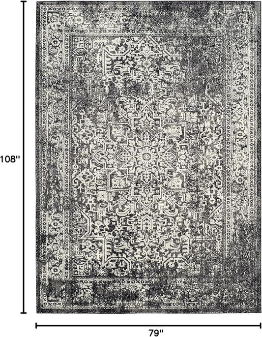 SAFAVIEH Evoke Collection Area Rug - 6'7" x 9', Black & Grey, Distressed Design, Non-Shedding & Easy to Clean, Ideal for Living Room, Bedroom, Dining Space (EVK256R)