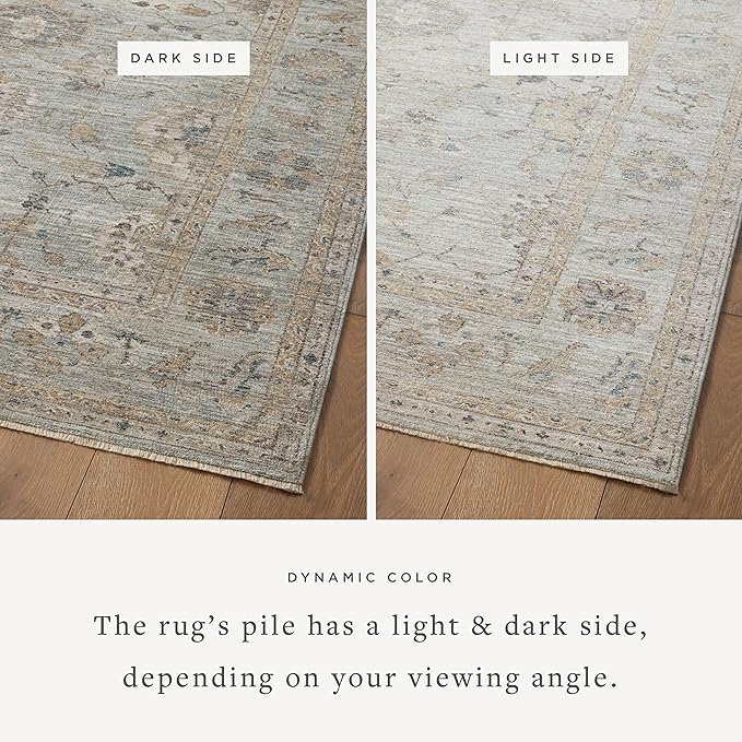 Loloi Magnolia Home by Joanna Gaines Millie Collection MIE-02 Sky/Gold 7'-10" x 7'-10", .25" Pile Height, Round Area Rug