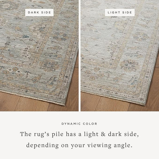 Loloi Magnolia Home by Joanna Gaines Millie Collection MIE-02 Sky/Gold 7'-10" x 7'-10", .25" Pile Height, Round Area Rug